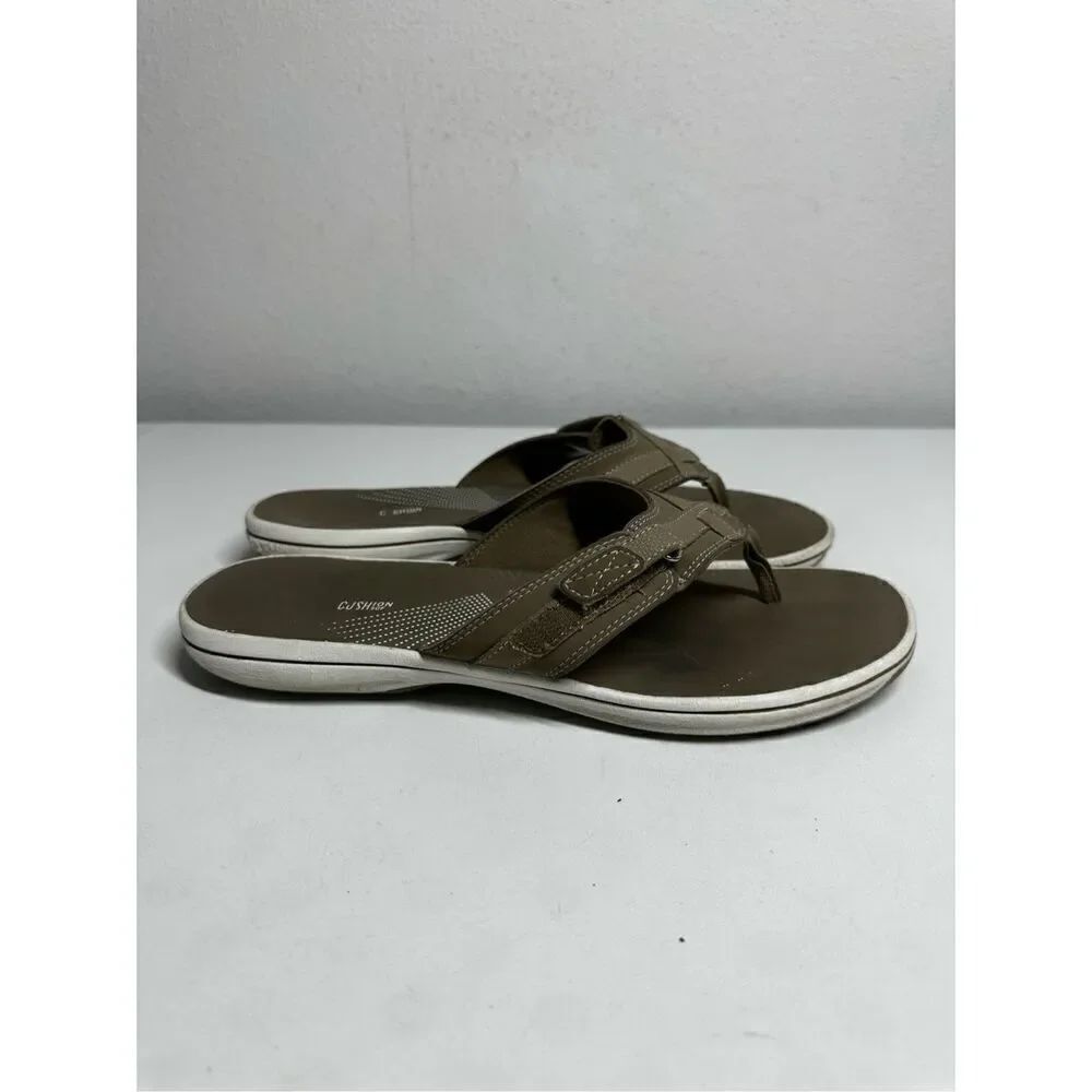 Clarks Breeze Sea Sandals Taupe Women's 10 M Tan White